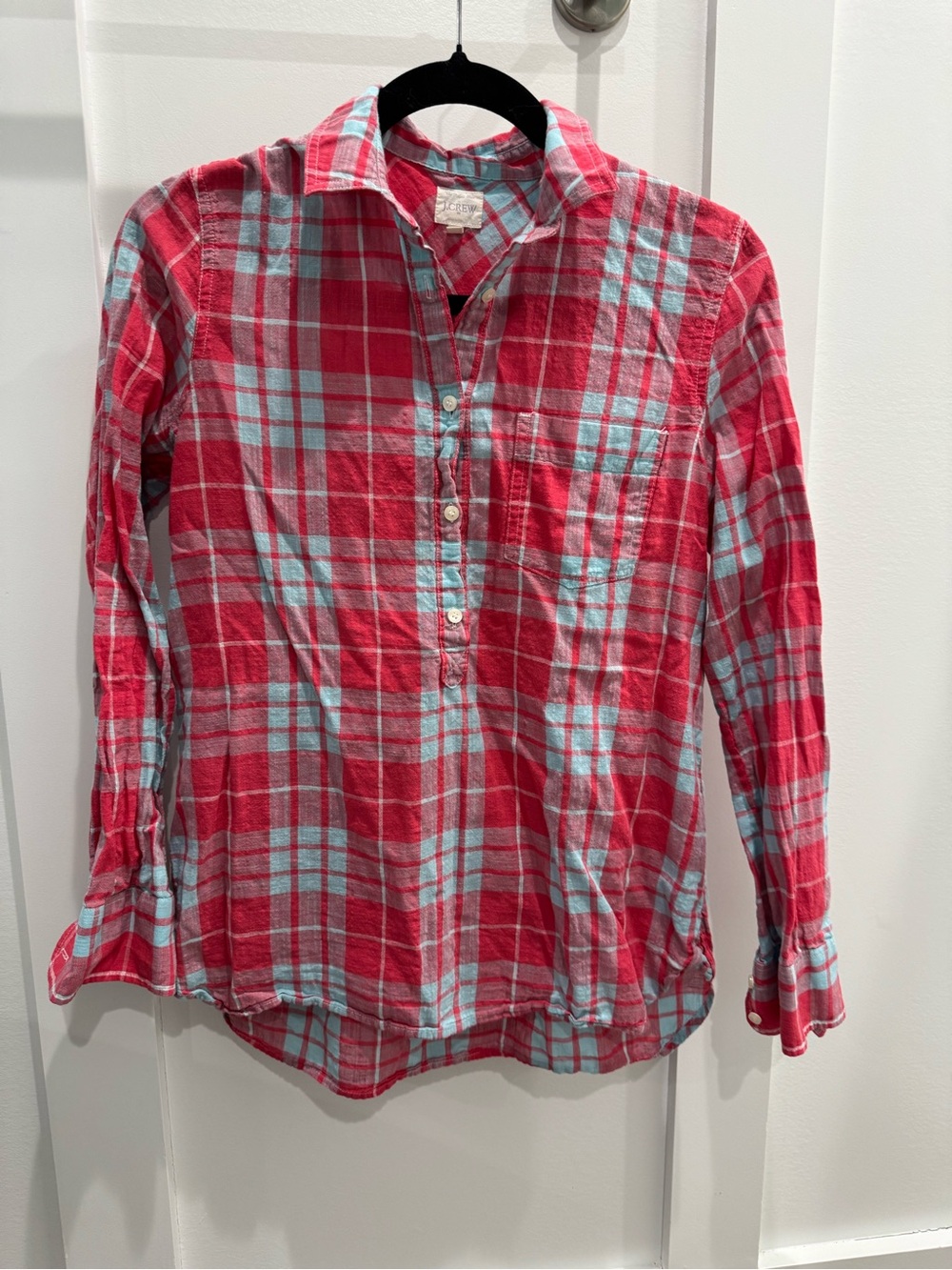 J. Crew Red & Light Blue Plaid Button-Front Shirt Size XS